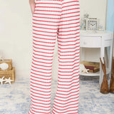 Americana Red & White Stripe Knit Lounge Set with Wide Leg Pants