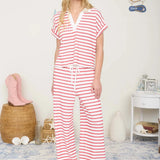 Americana Red & White Stripe Knit Lounge Set with Wide Leg Pants
