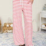Americana Red & White Stripe Knit Lounge Set with Wide Leg Pants