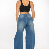 Blue Stripe Barrel Leg Comfort Stretch Denim Jeans