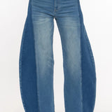 Blue Stripe Barrel Leg Comfort Stretch Denim Jeans