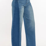 Blue Stripe Barrel Leg Comfort Stretch Denim Jeans