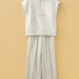 Sunday Light Grey Half Zip Polo Tee & Casual Pants Set