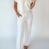 Sunday Light Grey Half Zip Polo Tee & Casual Pants Set