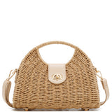 Woven Straw Satchel Bag with Twist-Lock Closure