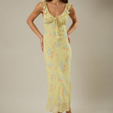 Paige Yellow Floral Sweetheart Neck Maxi Dress