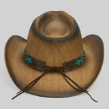 Cowboy Straw Hat with Turquoise Bloom Butterfly Concho Band