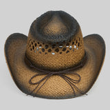 Aged Two Tone Cowboy Hat with Turquoise Stone Faux Leather Band