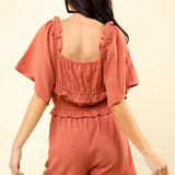 Sweetheart Front Tie Cotton Blend Short Sleeve Summer Romper