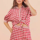 Everly Checkered Button Down Shirt & Elastic Waist Shorts Set