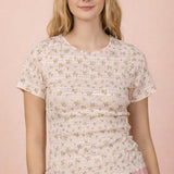 Rose Floral Print Lettuce Hem Fitted Top