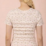 Rose Floral Print Lettuce Hem Fitted Top