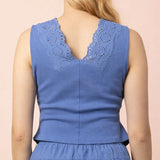 Oh Darling Scallop Lace Hem Cotton Blouse & Midi Skirt Set