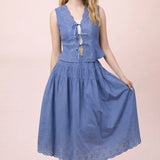 Oh Darling Scallop Lace Hem Cotton Blouse & Midi Skirt Set