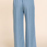 Raya Denim Lyocell Elastic Waist Straight Leg Pants