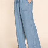 Raya Denim Lyocell Elastic Waist Straight Leg Pants