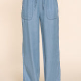 Raya Denim Lyocell Elastic Waist Straight Leg Pants
