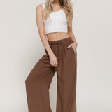 Positano Linen-Style Wide Leg Palazzo Pants with Tie Waist