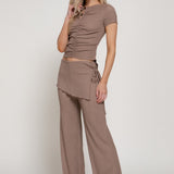 Macy Overwrap Tie Front Texture Knit Pants