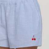 Evie Cotton Stripe Cherry Embroidered Shorts