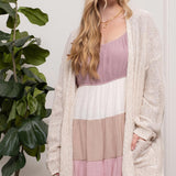 Plus Size Oatmeal Cozy Open Front Pocket Knit Cardigan