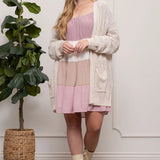 Plus Size Oatmeal Cozy Open Front Pocket Knit Cardigan