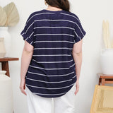 Newport Plus Size Navy Stripe Relaxed Fit Knit Top