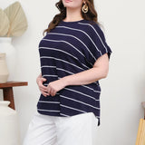 Newport Plus Size Navy Stripe Relaxed Fit Knit Top
