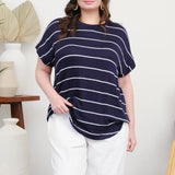 Newport Plus Size Navy Stripe Relaxed Fit Knit Top