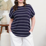 Newport Plus Size Navy Stripe Relaxed Fit Knit Top