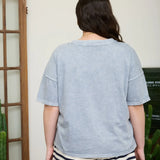 Mina Plus Size Washed Cotton V-Neck Boxy Pocket T-Shirt