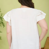 Ivory Split Neck Ruffle Sleeve Lace Trim Top