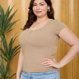 Alora Plus Size Snap Button Rib Knit Top