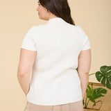 Reba Plus Size Collared Rib Knit Button Detail Sweater Top