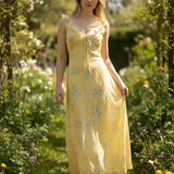 Paige Yellow Floral Sweetheart Neck Maxi Dress