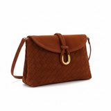 Brown Woven Suede Look Crossbody Bag with Gold Ring Detail