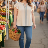 Molly Embroidered Sleeveless Split Neck Top