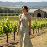 Abby Olive Floral Ruched A-Line Midi Dress