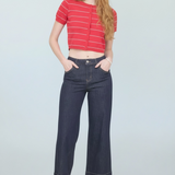 Americana Red Stripe Cropped Button Down Knit Cardigan Vest