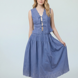Oh Darling Scallop Lace Hem Cotton Blouse & Midi Skirt Set