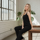 Bree Black Square Neck Vest & Flare Pants Knit Set
