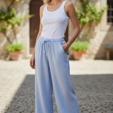 Isla Blue Stripe Cotton Gauze Elastic Waist Pants
