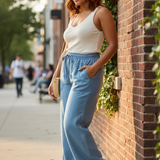 Raya Denim Lyocell Elastic Waist Straight Leg Pants