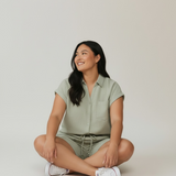 Elena Plus Size Linen-Style Shirt & Shorts Set