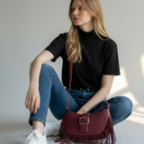 Western-Inspired Fringe Shoulder Bag with Buckle Detail