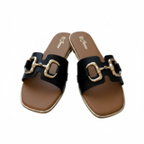 Gold Buckle Flat Slide Sandals