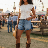 Summer Loose Fit Color Block Denim Shorts
