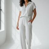 Sunday Light Grey Half Zip Polo Tee & Casual Pants Set