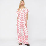 Americana Red & White Stripe Knit Lounge Set with Wide Leg Pants
