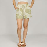Miami Light Olive Abstract Print High-Waisted Drawstring Shorts